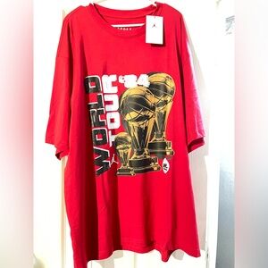 Jordan Red Crewneck T-Shirt with White Tour Text